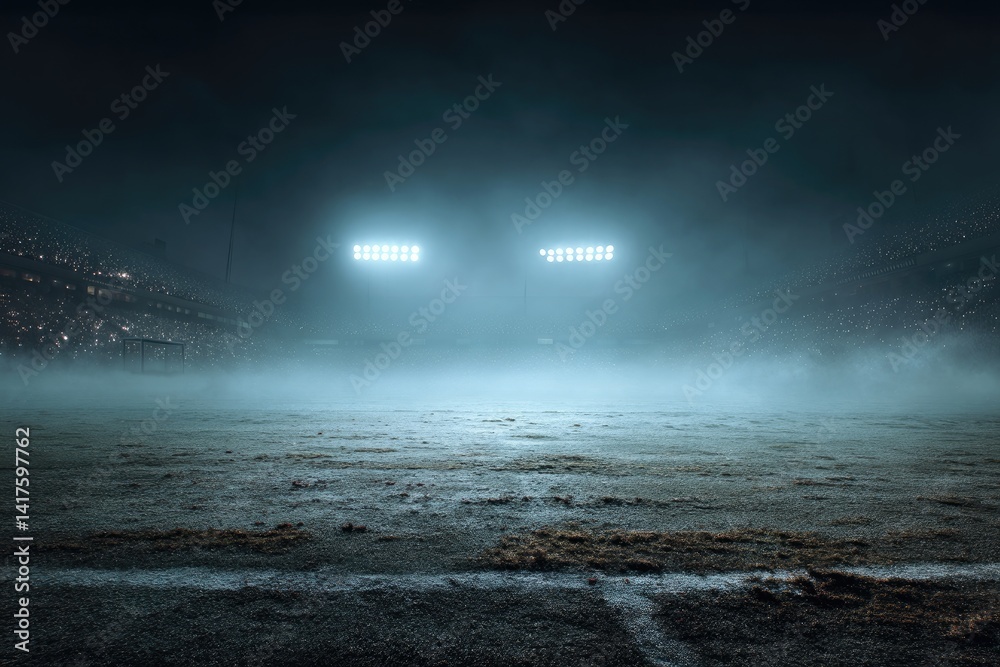 Empty stadium at night, fog Empty stadium at night, fog