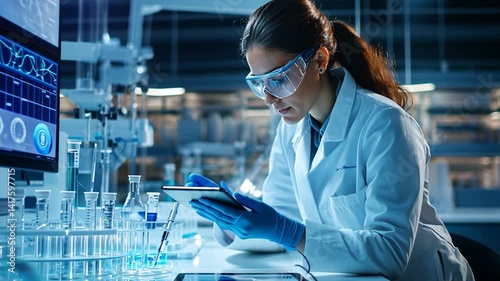 Scientist in Lab Conducting Experiments with Test Tubes and Equipment
