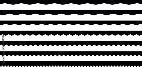 Scalloped edge seamless set. borders and dividers. Simple scalloped border. Repeat cute vintage frill ornament. Texture ribbons. Vector illustration isolated on white background.