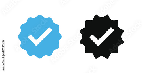 Set of social media verified icons. Tick in circle with zigzag. Youtube approval sign. vector illustration eps 10.