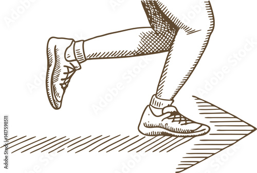 Running forward sketch of athletic shoes in motion, fitness and activity concept