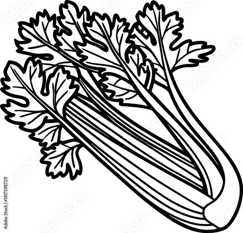 celery illustration fine line art of fresh green stalks and leaves for healthy eating themes