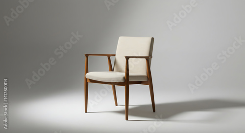 Elegant Wooden Armchair Beige Fabric Studio Shot for Interior Design and Furniture Catalogs