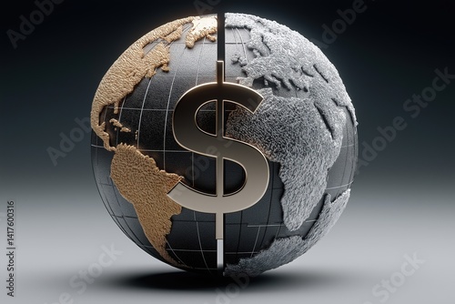 Dollar sign dividing world in a trade war concept
