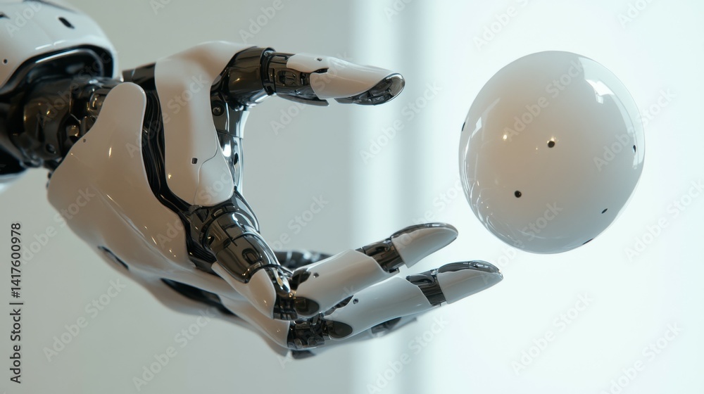 A robot is pointing at a white object with its finger