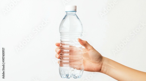 Obraz na płótnie healthy lifestyle and diet concept - hand holding plastic water bottle isolated on white background w salonie