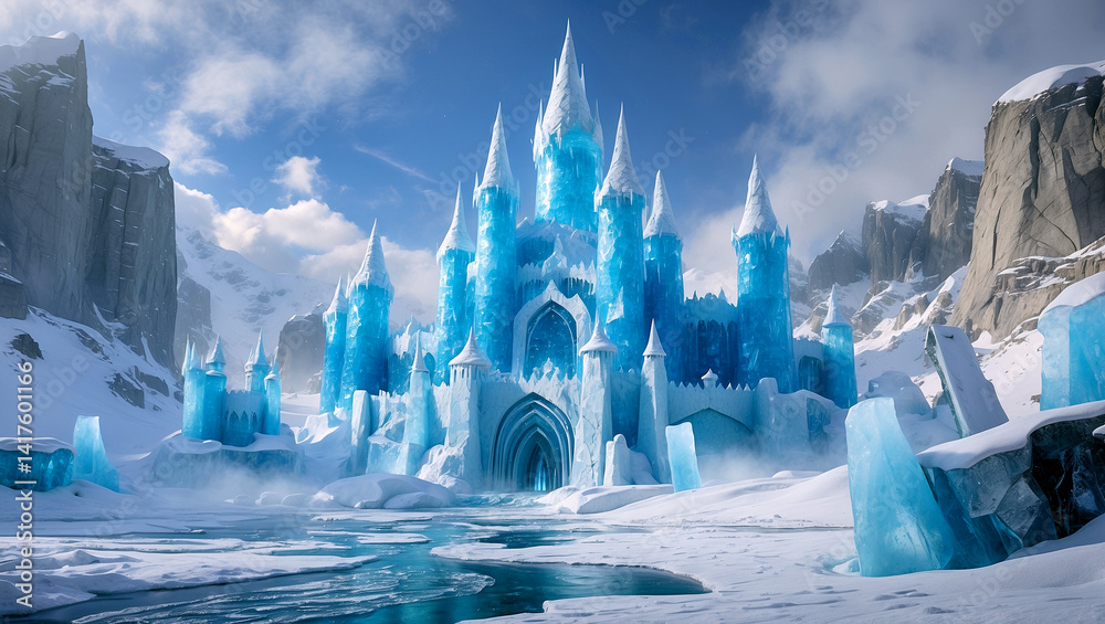 Obraz premium Majestic ice castles in a frozen fantasy kingdom