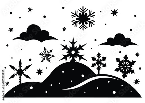 Snowflakes Falling from Sky in Monochrome