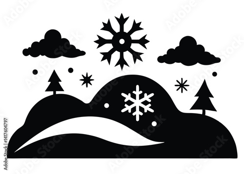 Snowflakes Falling from Sky in Monochrome