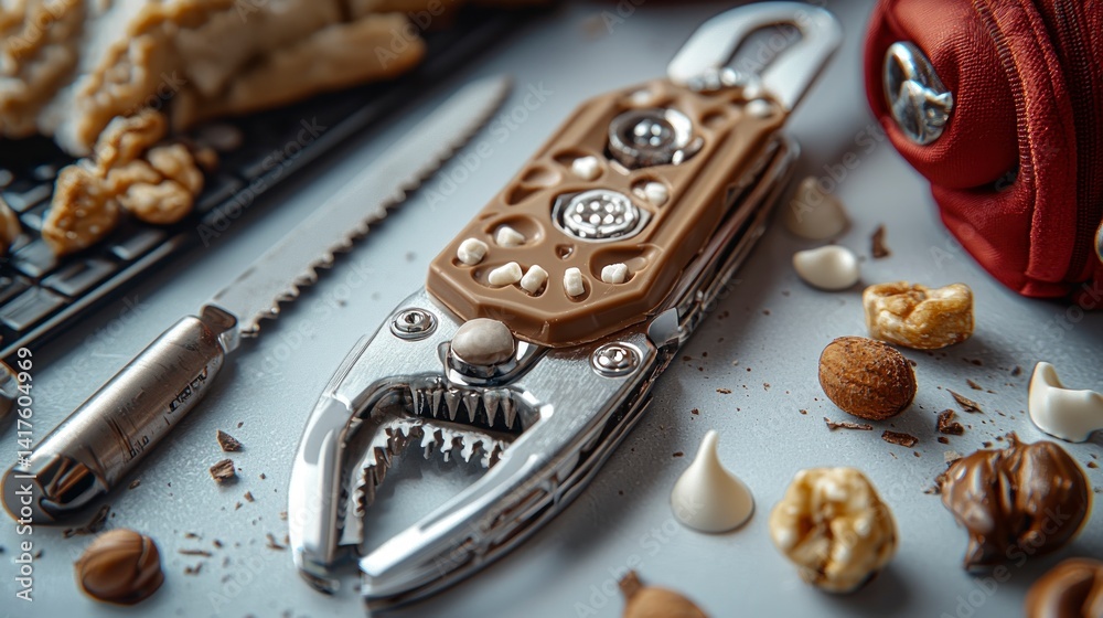 Nuts, candies, knife, & cookies on a gray table Nuts, candies, knife, & cookies on a gray table