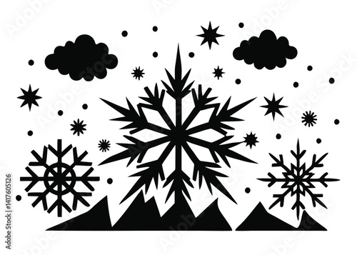 Snowflakes Falling from Sky in Monochrome