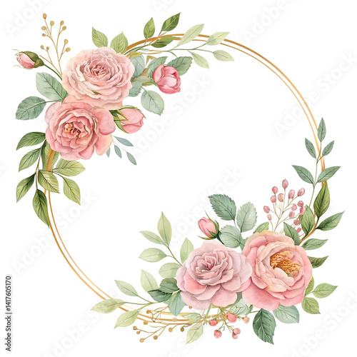 Luxury Rose and Leaf Border – Round Floral Frame for Print and Digital Use