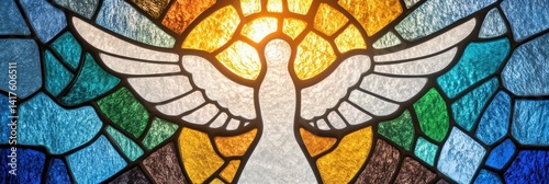 religious banner design, stained glass-style banner showcasing symbols of the father, son, and holy spirit glowing effect and rich colors make it ideal for trinity sunday