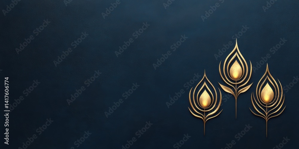 Fototapeta premium religious celebration art, contemporary trinity sunday postcard design with geometric halos, flame motifs, deep navy background, and a golden text space