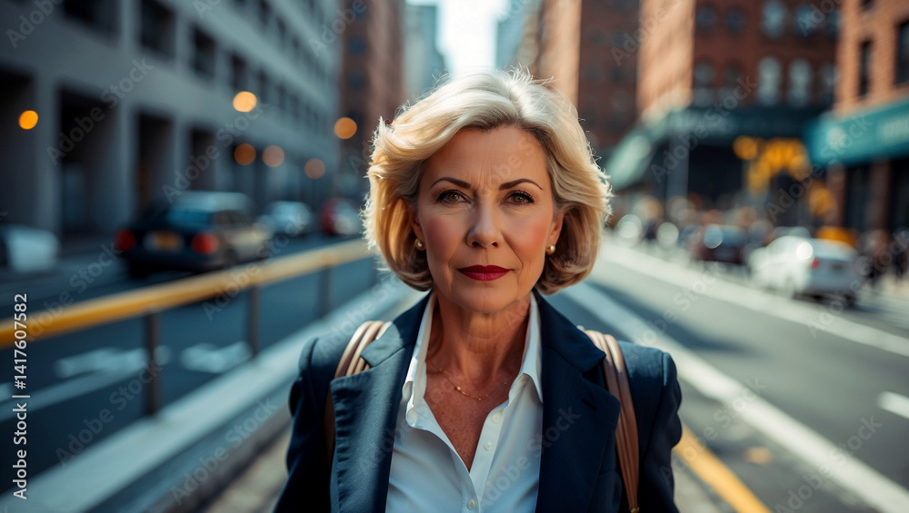 Fototapeta premium Mature businesswoman commuting in urban landscape