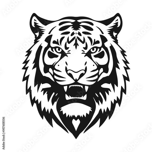 Tiger head vector, wild animal face, tribal tiger design, jungle predator art, feline emblem icon