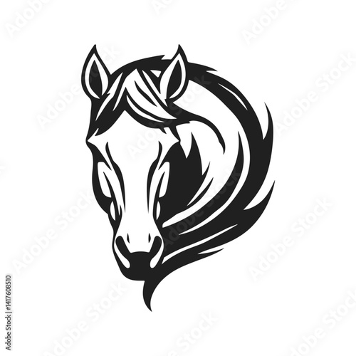 Horse head logo, eguine symbol, strong animal emblem, stallion fake, minimal vector strong, vector illustration