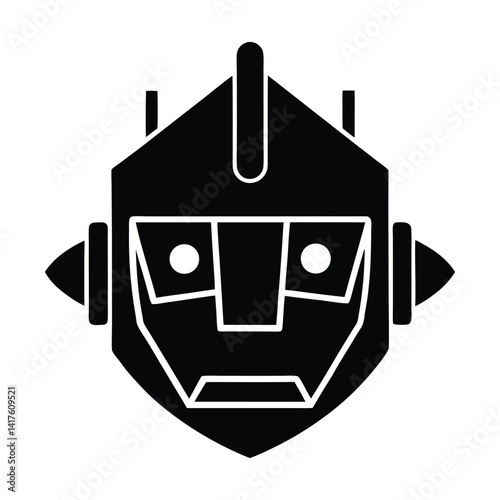 Robot face shaped like a home icon on white background