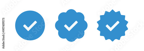 Set of social media verified icons. Tick in circle with zigzag. Youtube approval sign. vector illustration eps 10.