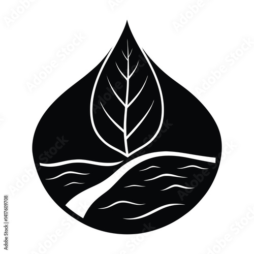 River flowing through a leaf on white background