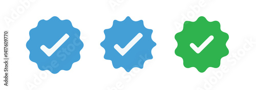 Set of social media verified icons. Tick in circle with zigzag. Youtube approval sign. vector illustration eps 10.