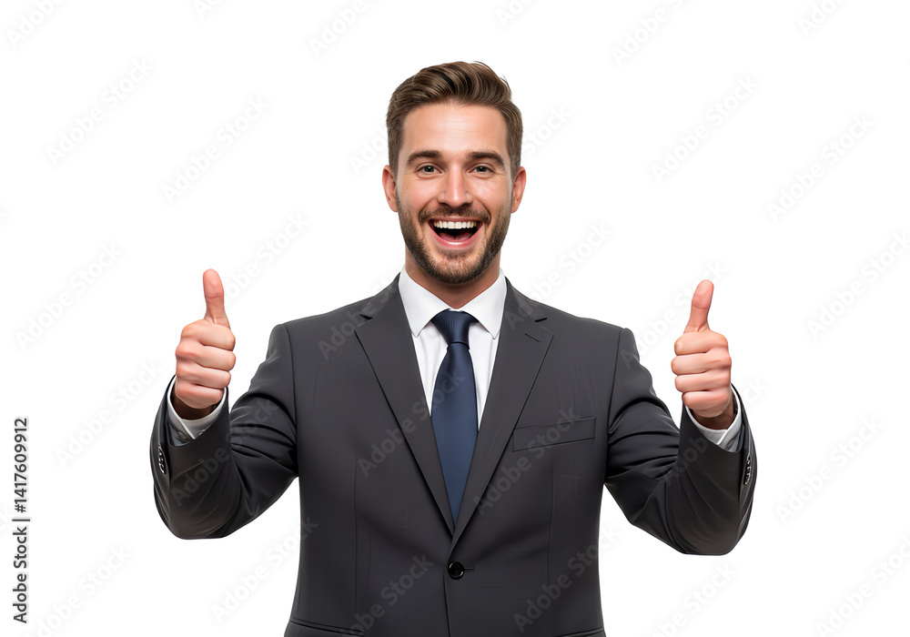 A man in a suit giving a double thumbs-up, isolated A man in a suit giving a double thumbs-up, isolated