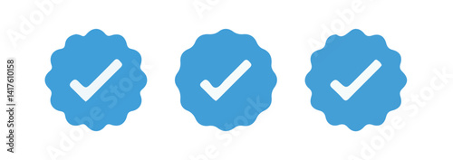 Set of social media verified icons. Tick in circle with zigzag. Youtube approval sign. vector illustration eps 10.