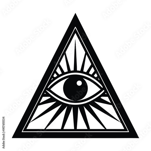 Mystic eye with triangle frame on white background