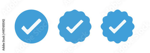 Set of social media verified icons. Tick in circle with zigzag. Youtube approval sign. vector illustration eps 10.