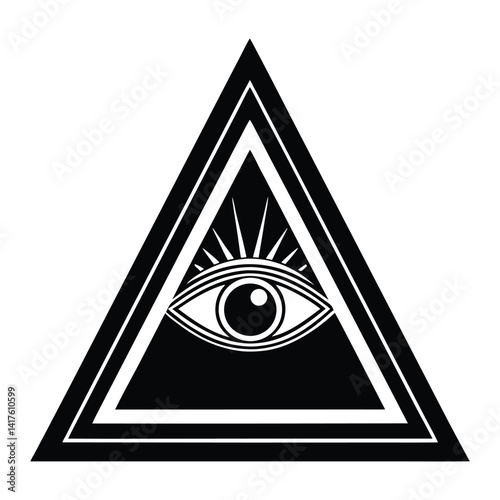 Mystic eye with triangle frame on white background