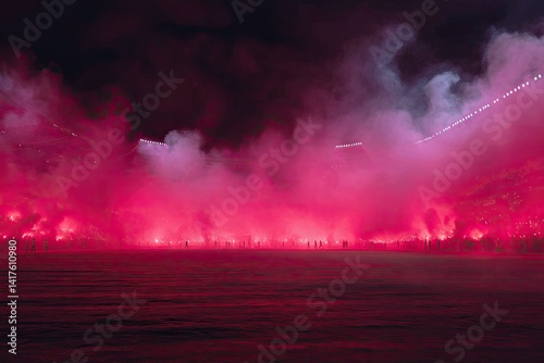 Night spectacle of vibrant crimson pyrotechnics photo