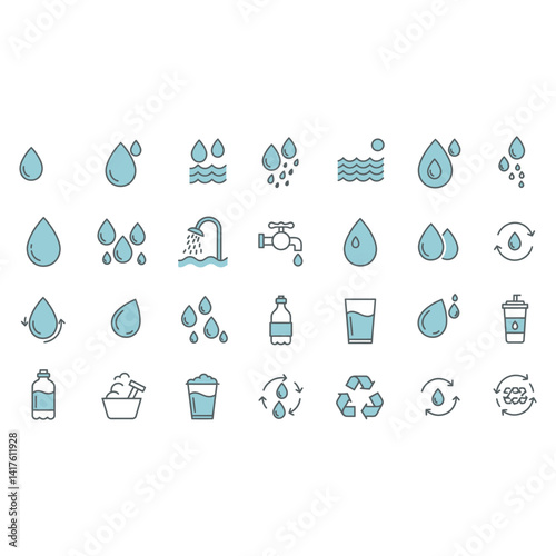 Set of water icons in vector style for web and communication use