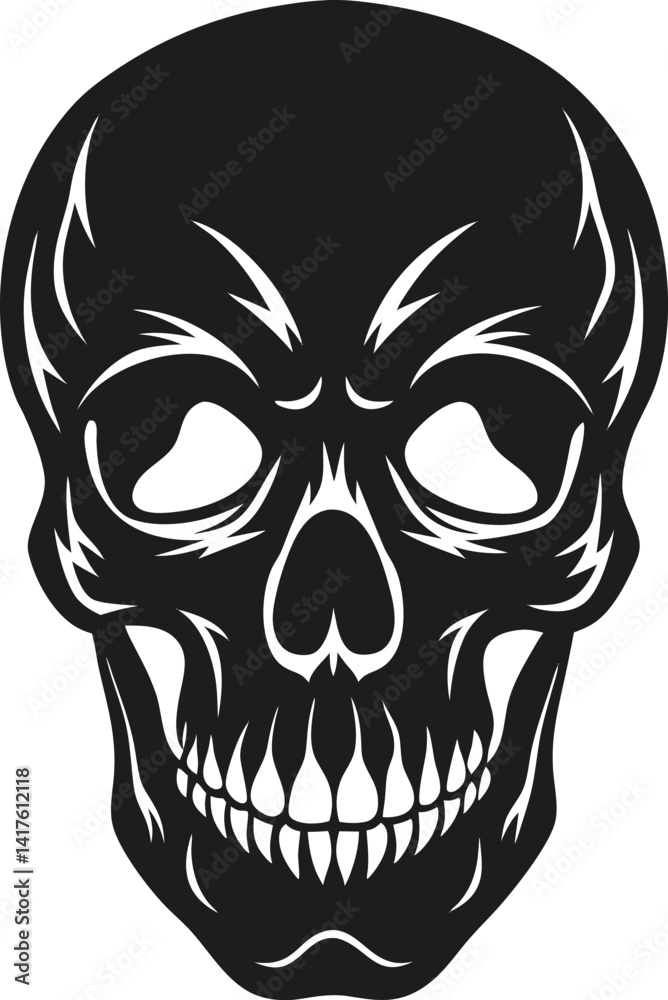 Fototapeta premium Black Icon of a Grim Skull with Horror Theme