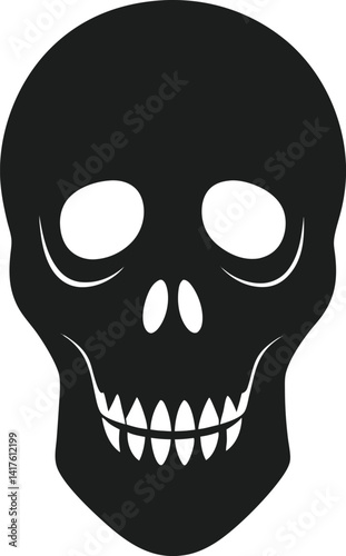 Eerie Halloween Skull Silhouette Icon in Flat Black Style