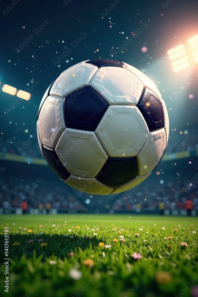 Naklejka premium Football championship ball flying through air, championship, ball
