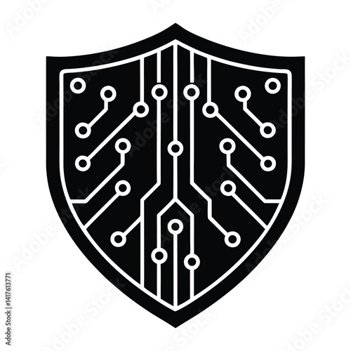 Cyber shield with circuit patterns on white background