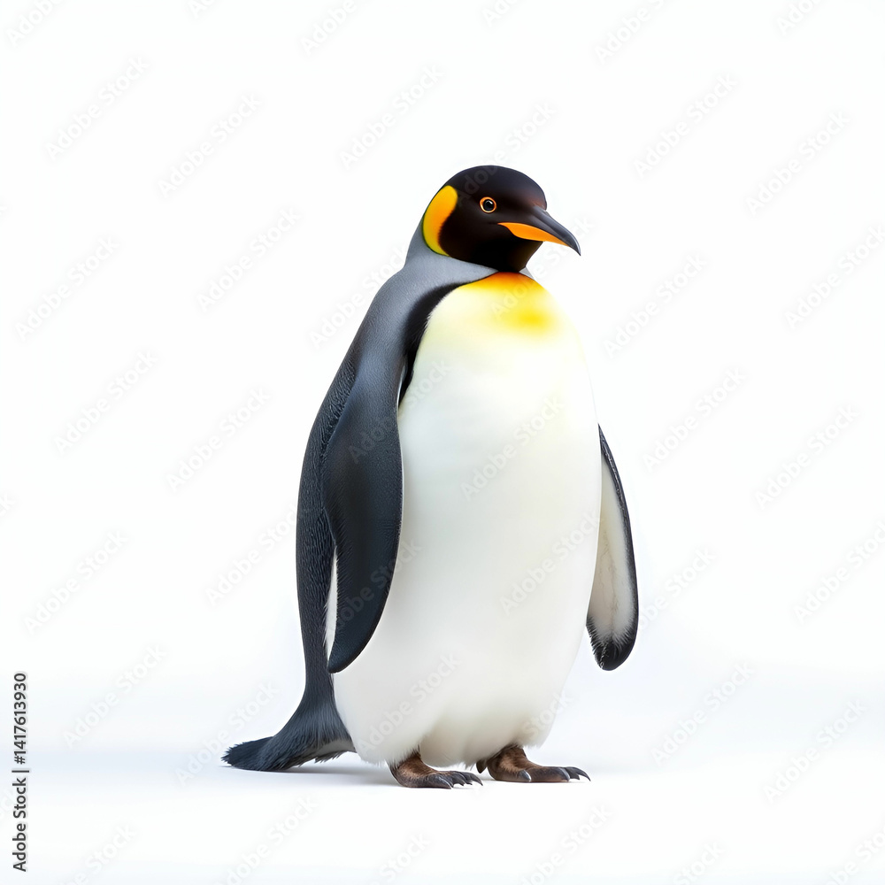 Fototapeta premium Big King penguin going to blue water, Atlantic ocean in Falkland Island, coast sea bird in the nature habitat