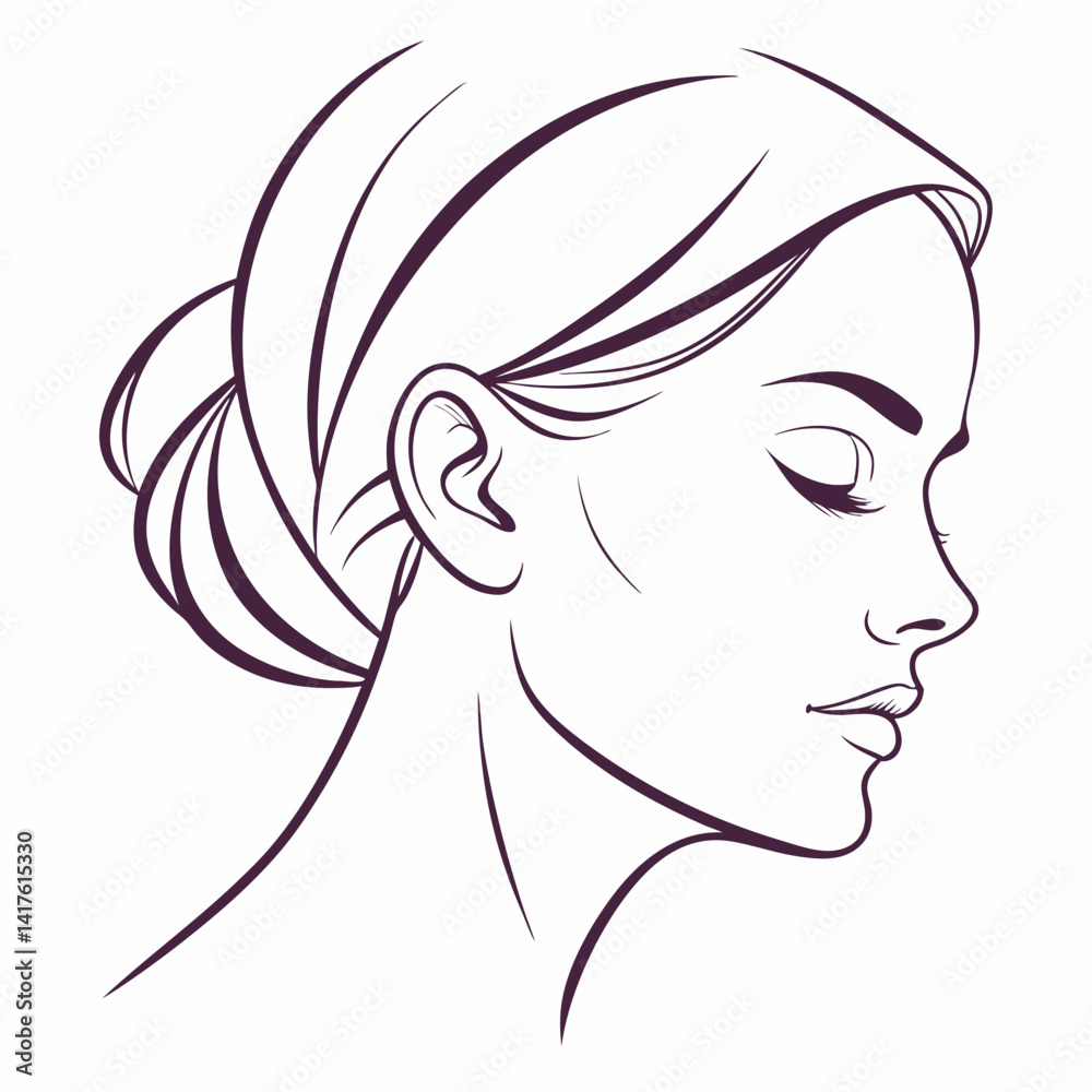 sketch female face silhouette with eyes closed vector illustration sketch female face silhouette with eyes closed vector illustration