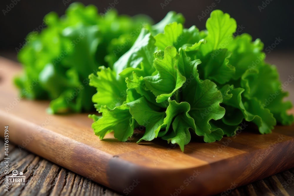 Fresh leafy greens arranged on a wooden cutting board, magnesium supplement, diet Fresh leafy greens arranged on a wooden cutting board, magnesium supplement, diet