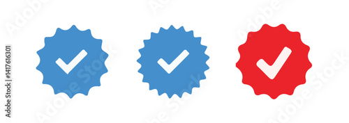 Checkmark sign. Verified symbol. Approval done element collection. Profile verified badge. Guaranteed signs. Vector illustration eps 10.