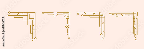 Art Deco Line Gold Corners Frames Borders Set