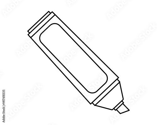 Hand drawn cute outline illustration of highlighter pen. Flat vector permanent marker line art doodle. Planning or time management icon. Education stationery tool. Emphasizing important. Isolated.