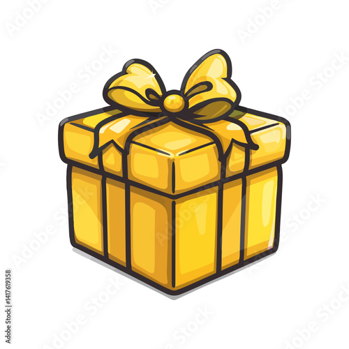 Bright Yellow Gift Box with Golden Bow Festive Present Illustration