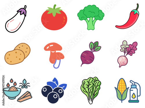 Vegetable Lineal Color Icons Set – Editable Stroke Vector Collection