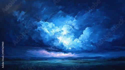 Dramatic Sky with Dark Clouds and Soft Light Over Serene Landscape in Twilight Colors