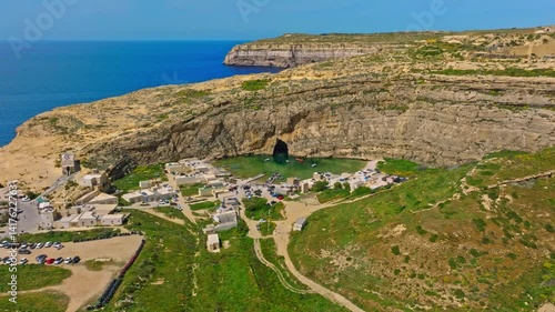 Drone view of the Inland Sea and a cave on the island of Gozo, Maltese island