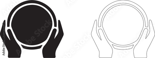 Plate in hands. Vector template.