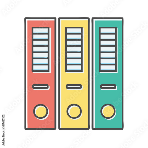 A trio of colorful office binders standing side by side for organization