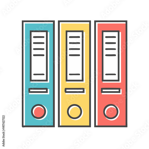 Colorful office ring binders standing side by side ready for filing