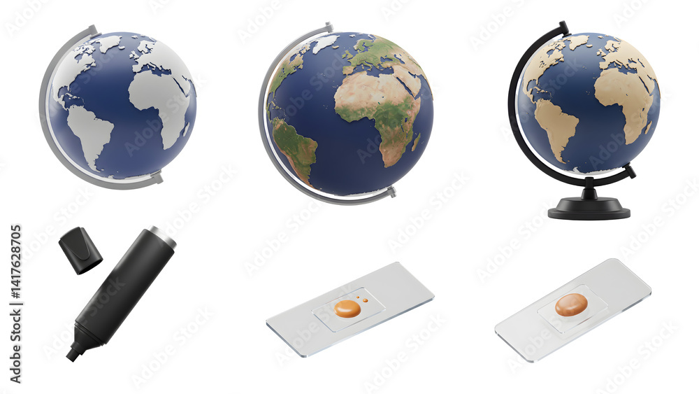 Fototapeta premium 3D School Globes and Markers - School Theme